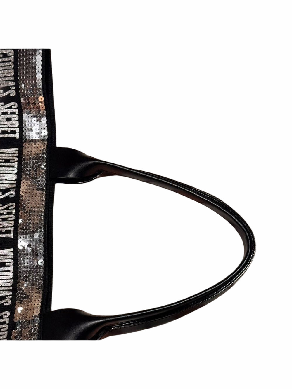 Victoria's Secret Black Metallic Logo Stripe Tote Bag - Picture 6 of 13